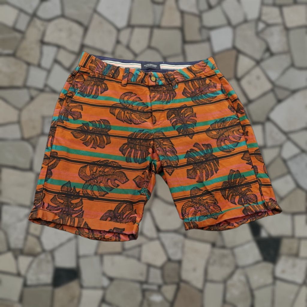 Scotch & Soda SCOTCH & SODA Shorts Mens 28 Chino Casual Summer Orange Green Leaf Print Stripes Inseam 8in Flat Front Pocketed Mens Size US 28 / EU 44 - 1 Thumbnail
