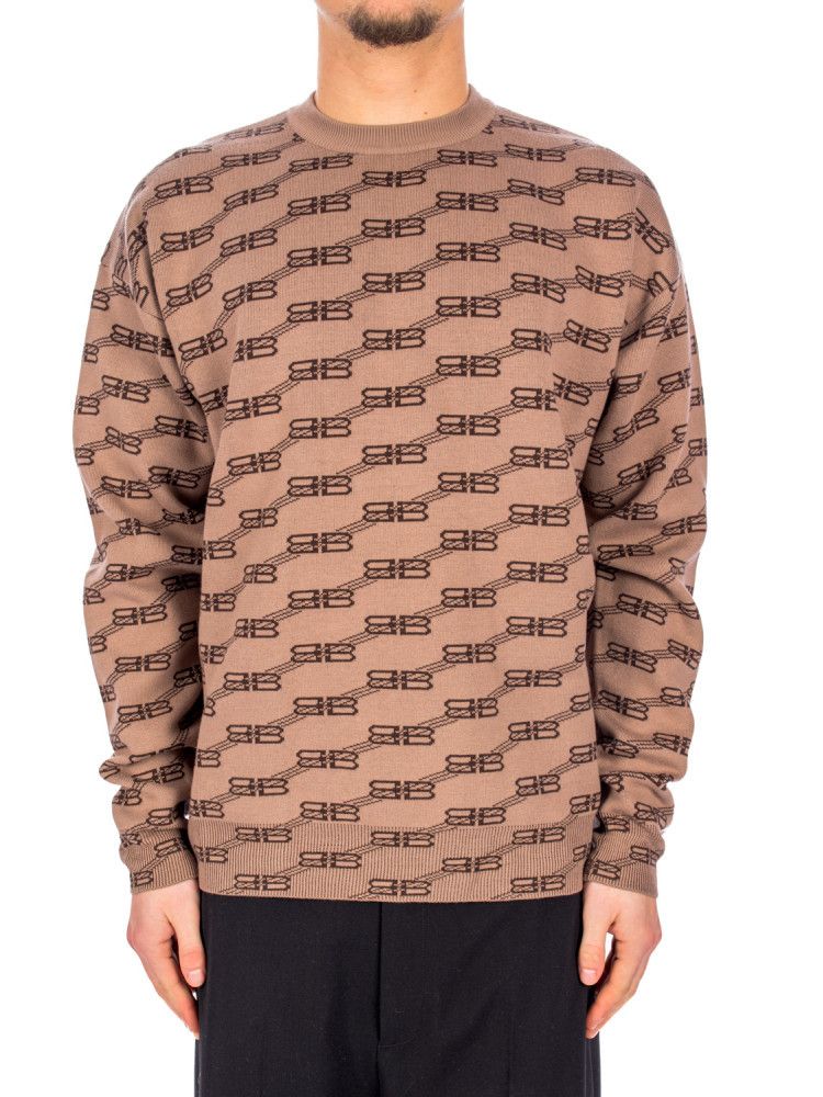 image of Balenciaga O1Mt1Gz0524 Monogram Crewneck Sweaters In Beige/brown, Men's (Size Large)