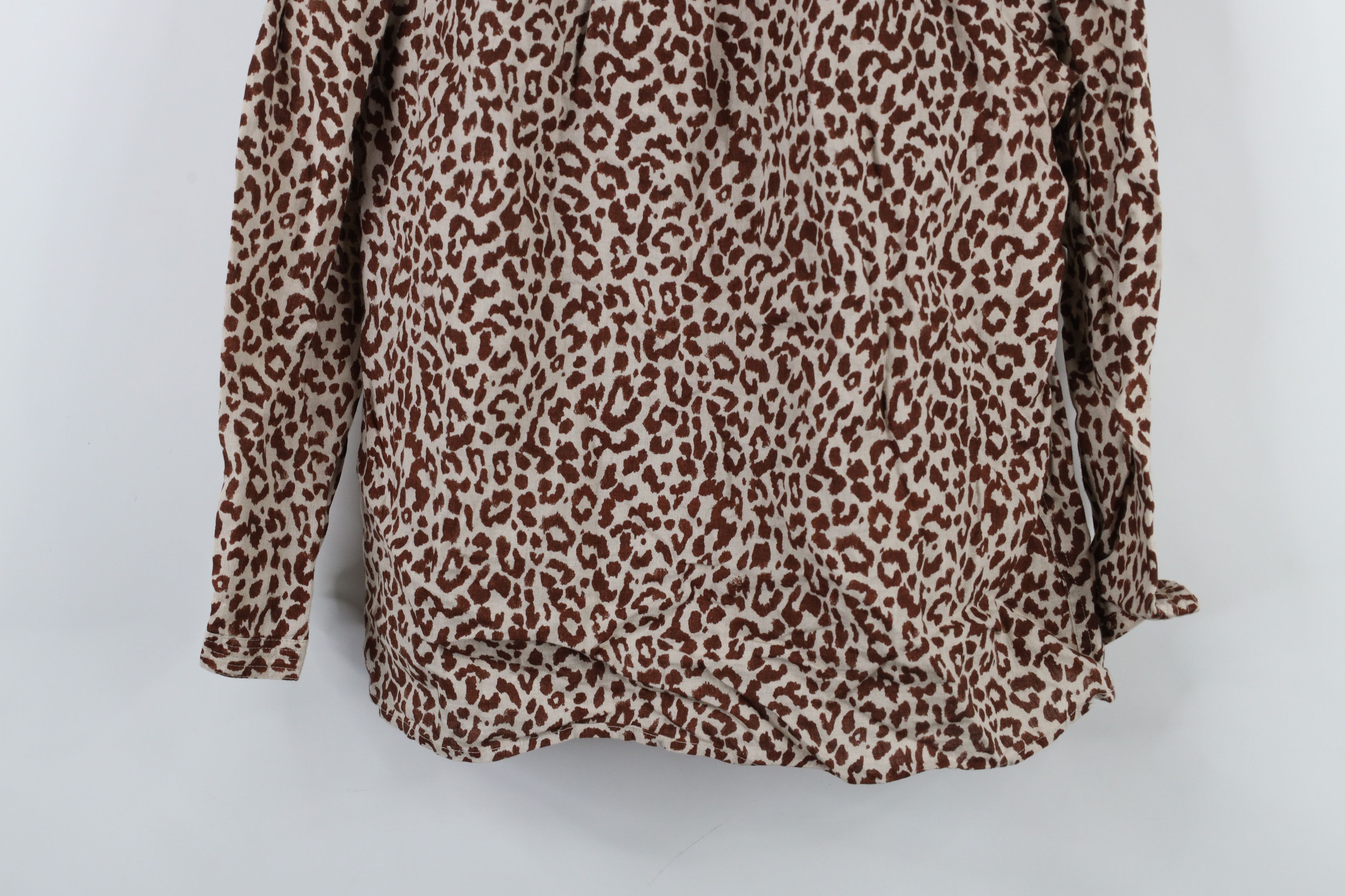 J.Crew × Vintage J Crew Leopard Print Linen Long Sleeve Blouse Shirt Top Size L / US 10 / IT 46 - 3 Thumbnail