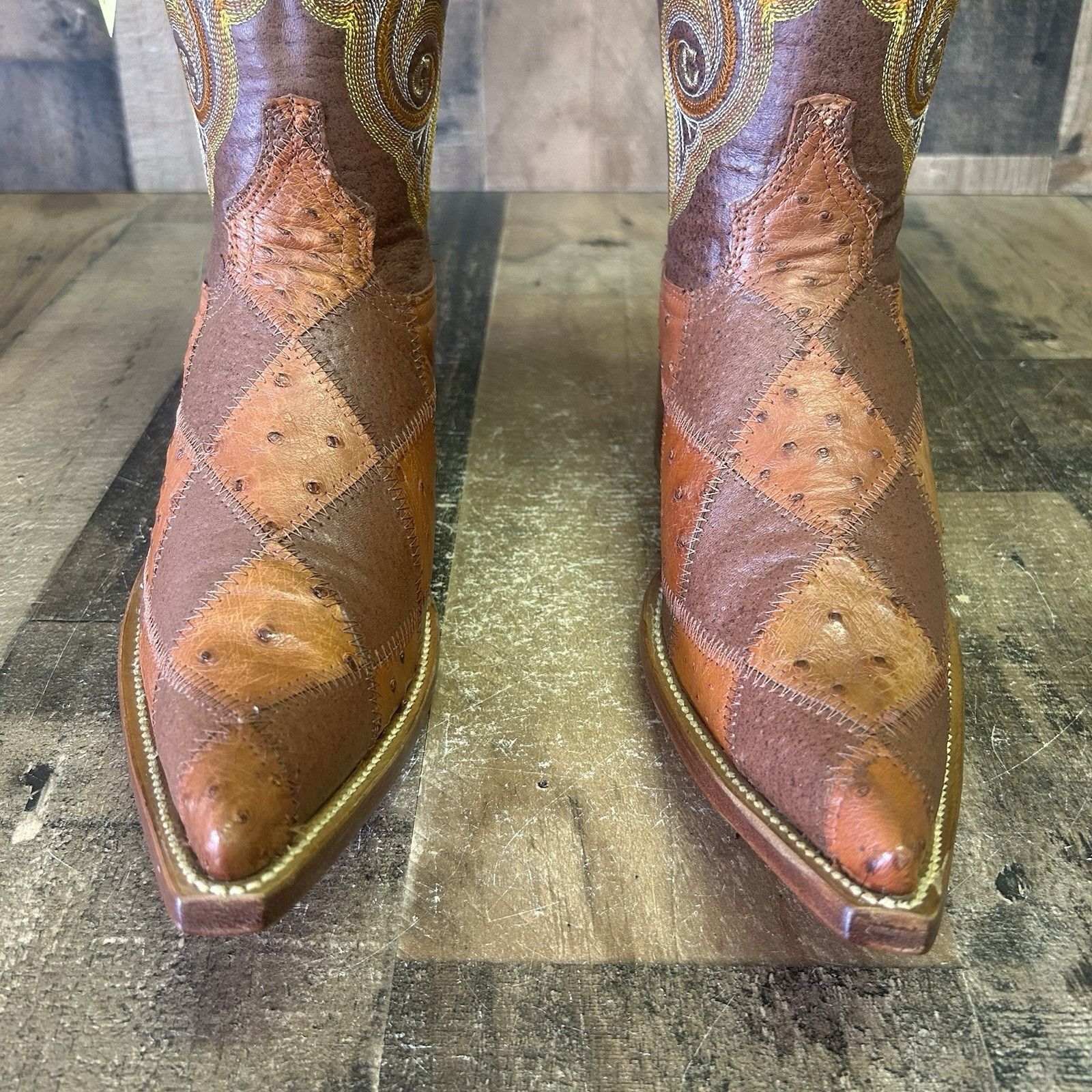 Vintage El General Pointed Toe Patchwork Ostrich Cowboy Boots Mens 8 Size US 8 / EU 41 - 12 Thumbnail