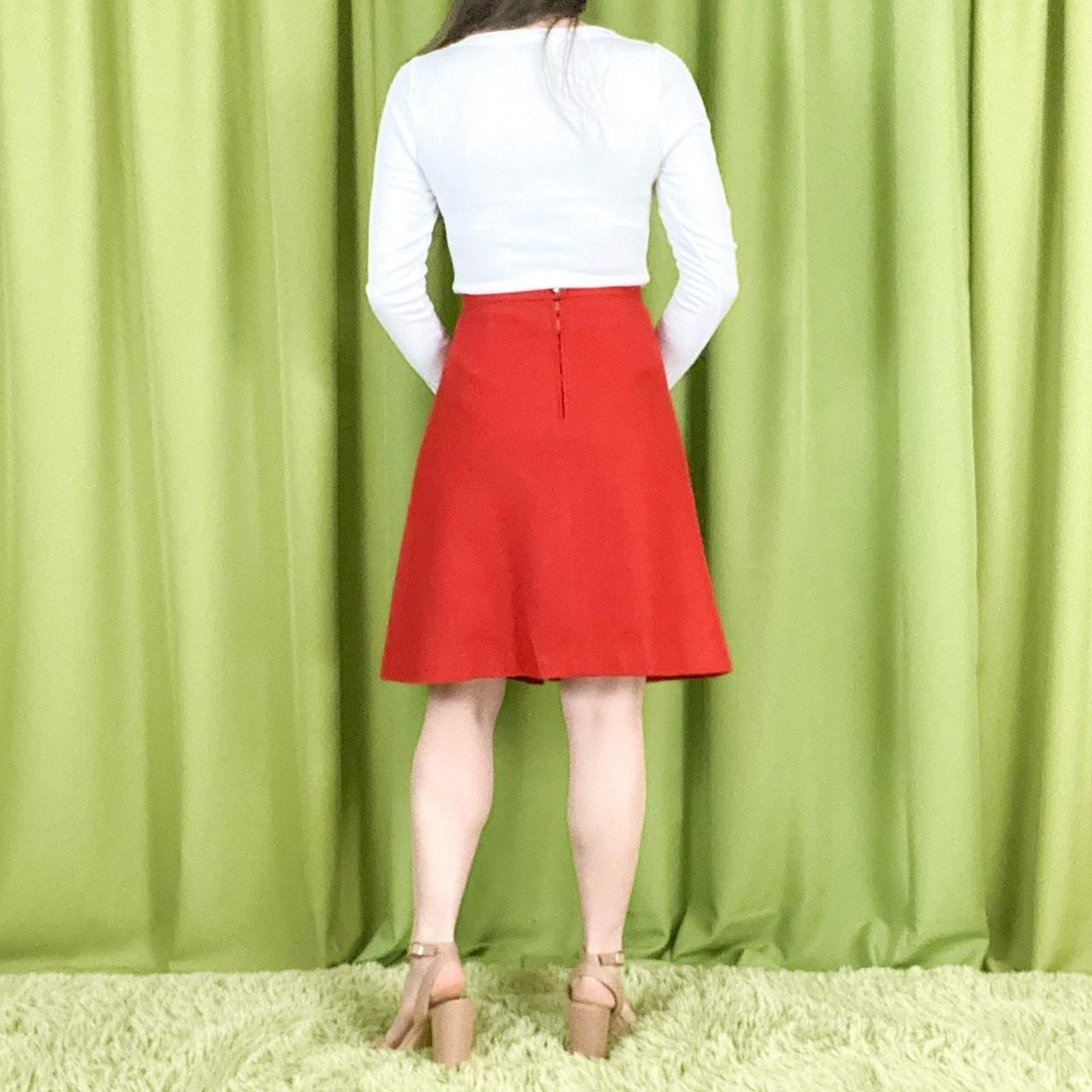 Sears 70s Vintage Burnt Orange Pleated Midi Skirt Size 31" - 3 Thumbnail