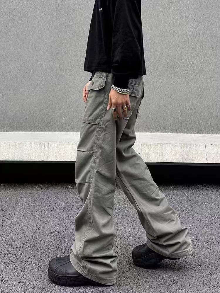 Japanese Brand × Vintage Gray Green Vintage Workwear Micro Flare Paratrooper Pants Size US 34 / EU 50 - 4 Thumbnail