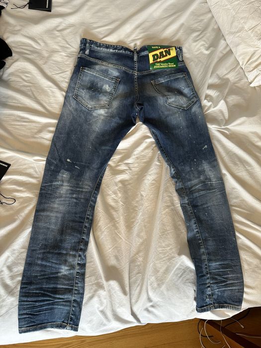 Dsquared2 Dsquared blue twisted inseam paint splattered jeans Grailed