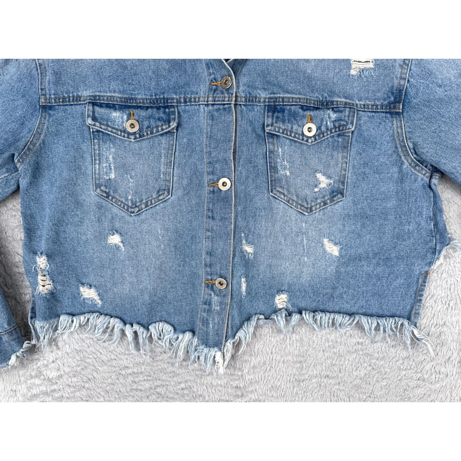 Vintage Dance & Marvel Jacket Womens Large Blue Denim Jean Distressed Floral Embroidered Size 40" / US 18 - 5 Thumbnail