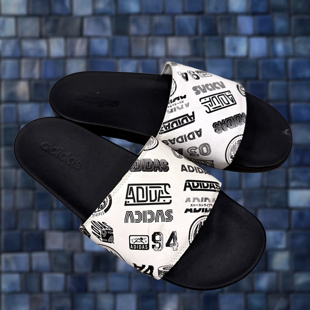 Adidas Adidas FZ1751 Mens Size 11 Black/White Adilette Print Comfort Slide Sandals - Vintage Style Size ONE SIZE - 1 Thumbnail