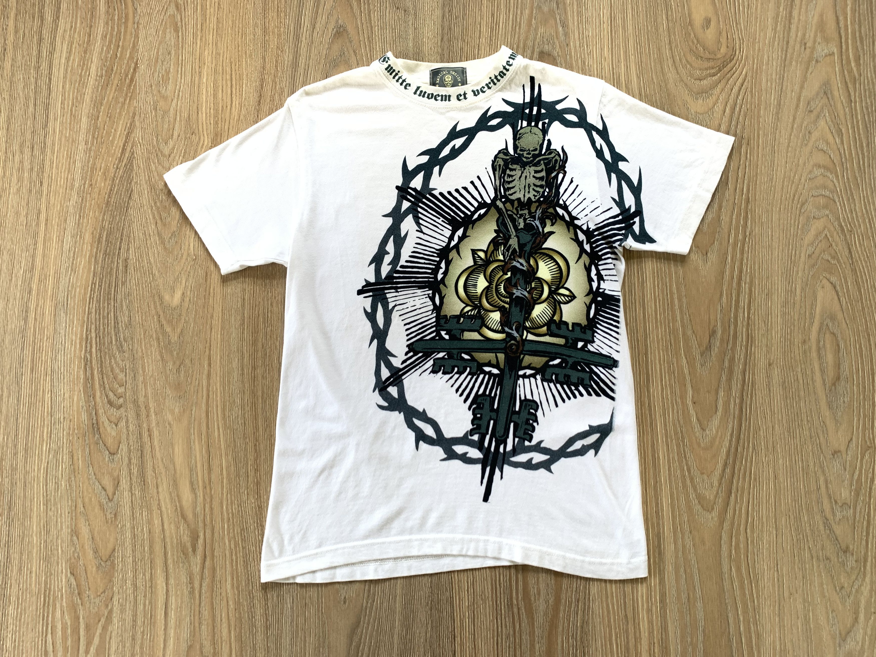 Japanese Brand × Magical Design × Vintage Rare Vintage Magical Design Overprint Skull T-Shirt Size US S / EU 44-46 / 1 - 2 Thumbnail
