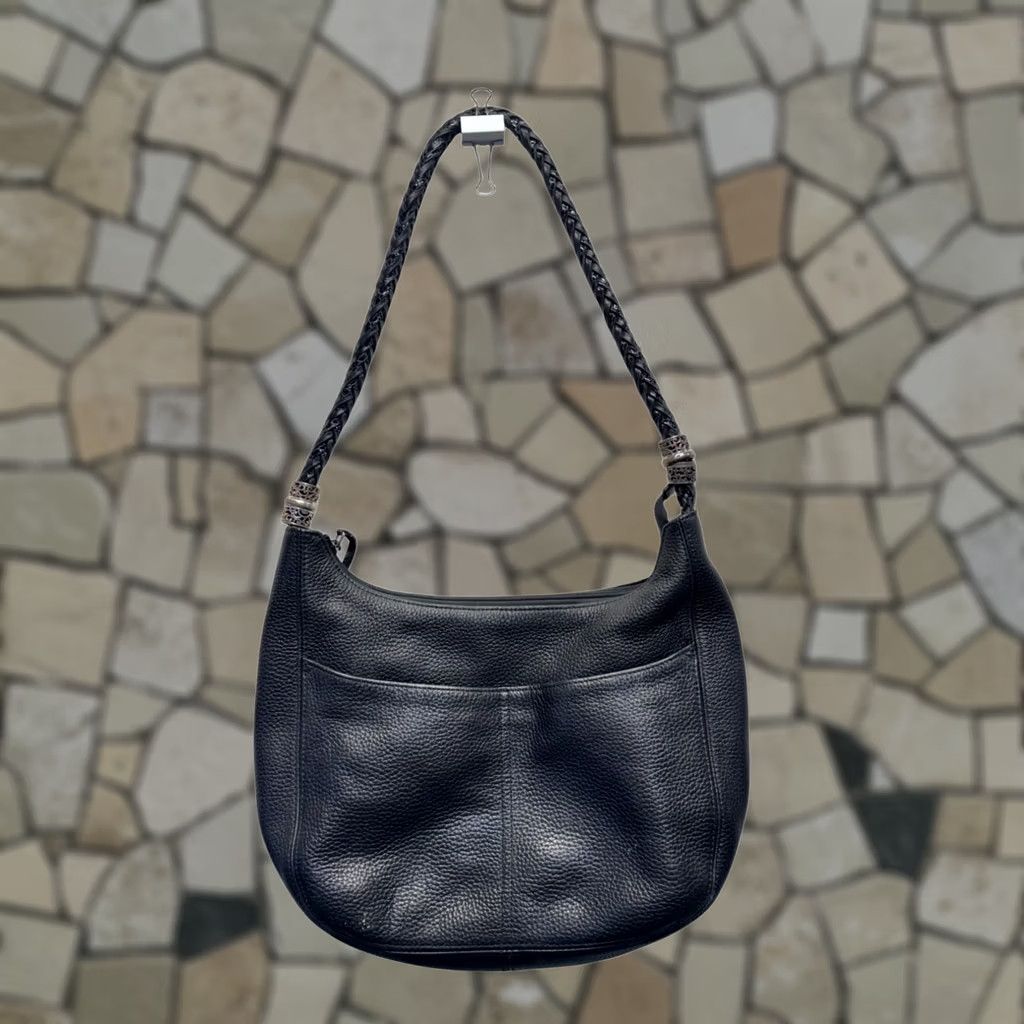 Brighton Tignanello Shoulder Bag Womens Leather Pebbled Braided Strap Heart Charm Black 12x14 Like New Size ONE SIZE - 1 Thumbnail
