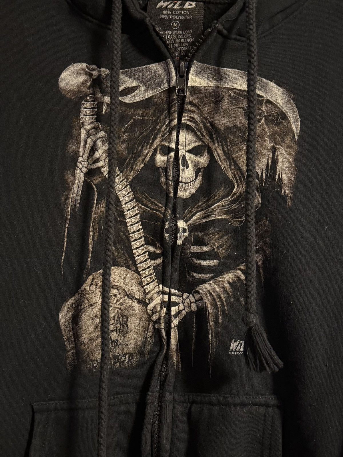 Vintage vtg y2k grim reaper skull zip up hoodie w/ sleeve hits Size US M / EU 48-50 / 2 - 3 Thumbnail