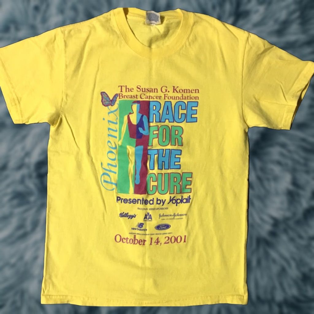 Hanes VINTAGE Yoplait Race For The Cure Marathon Volunteer Shirt S Breast Cancer Awareness Men Yellow Graphic Tee 90s Ribbon Ultra Retro Cups? Size US S / EU 44-46 / 1 - 1 Thumbnail