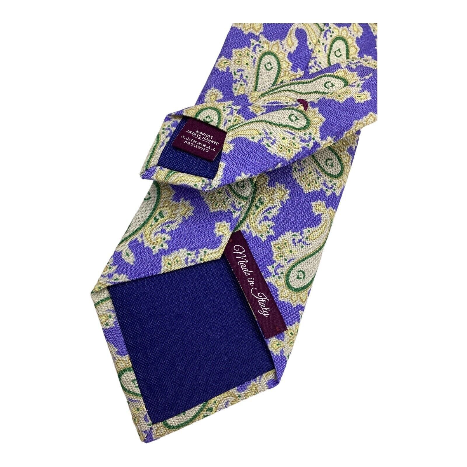 Charles Tyrwhitt CHARLES TYRWHITT Purple Paisley Luxury Silk Tie Hand Made In Size ONE SIZE - 4 Thumbnail
