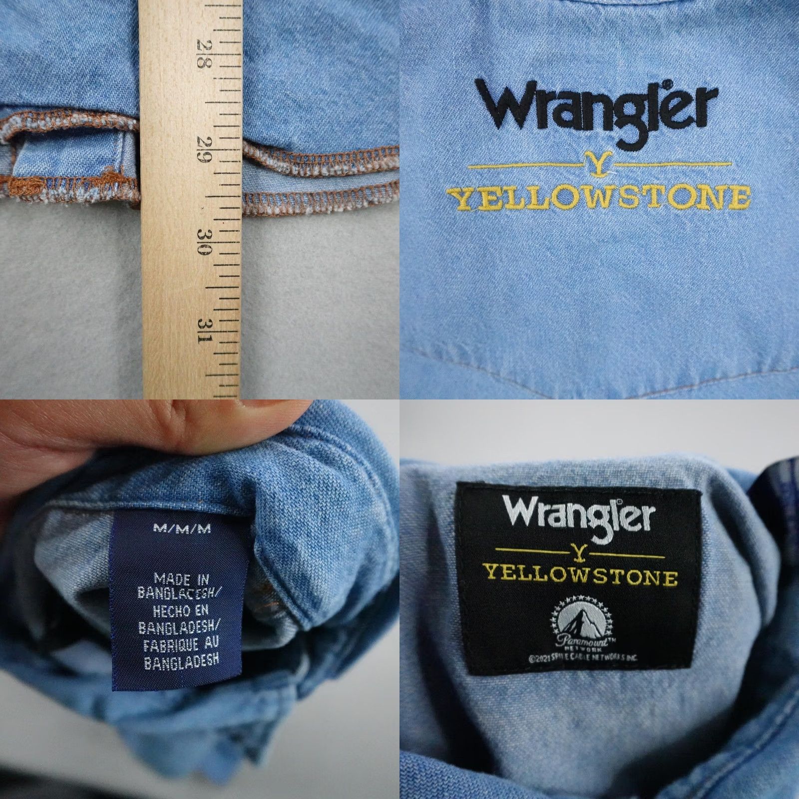 Wrangler Wrangler Shirt Mens Medium Blue Denim Yellowstone Embroidered Western Pearl Snap Size US M / EU 48-50 / 2 - 8 Thumbnail