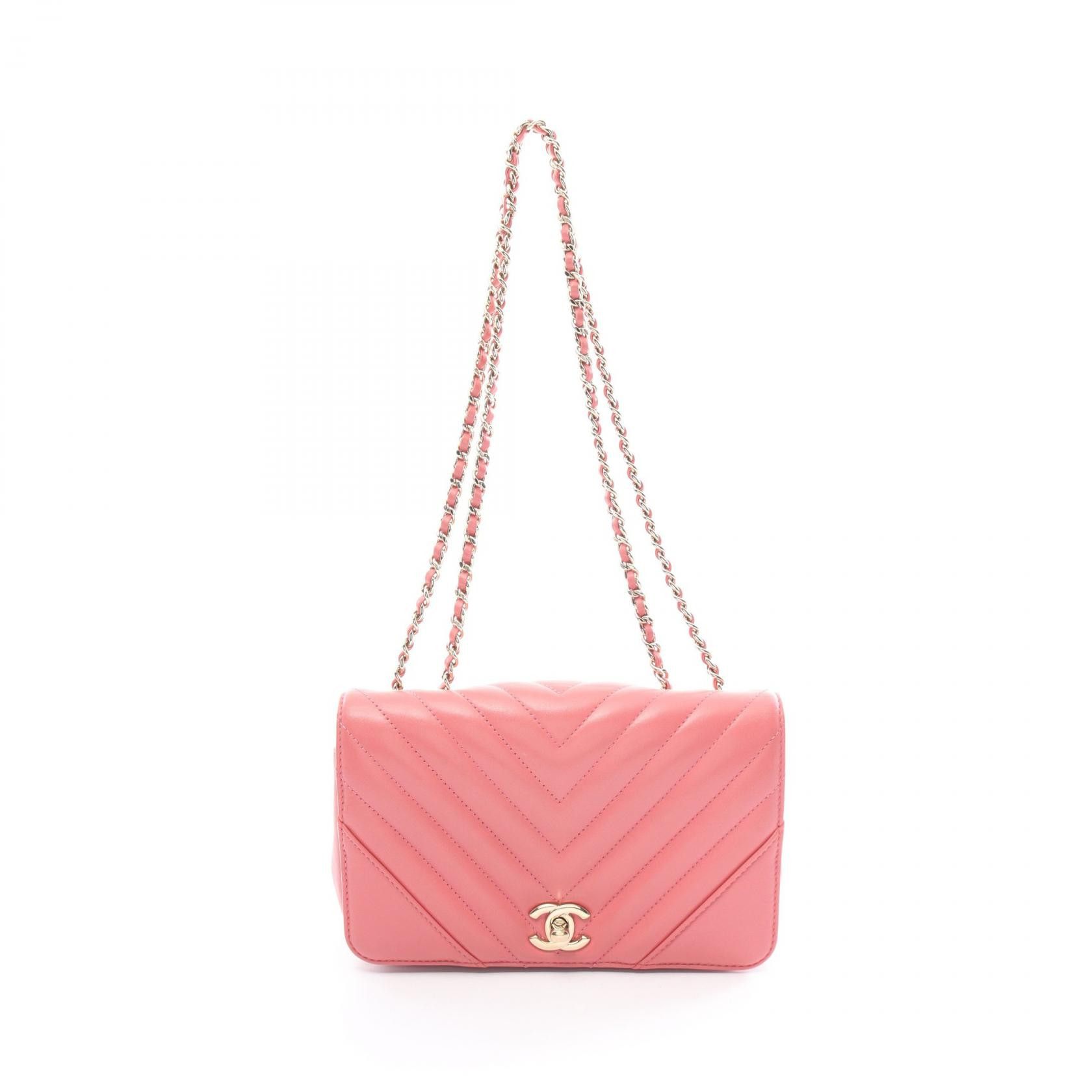 Chanel Chanel Chevron V Stitch Leather Shoulder Bag Leather Shoulder Bag in Pink, Women's