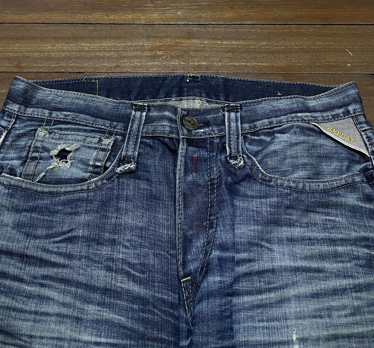 Replay Rare Design Vintage Brand Replay Distressed Jeans 1990s Size US 33 - 3 Thumbnail