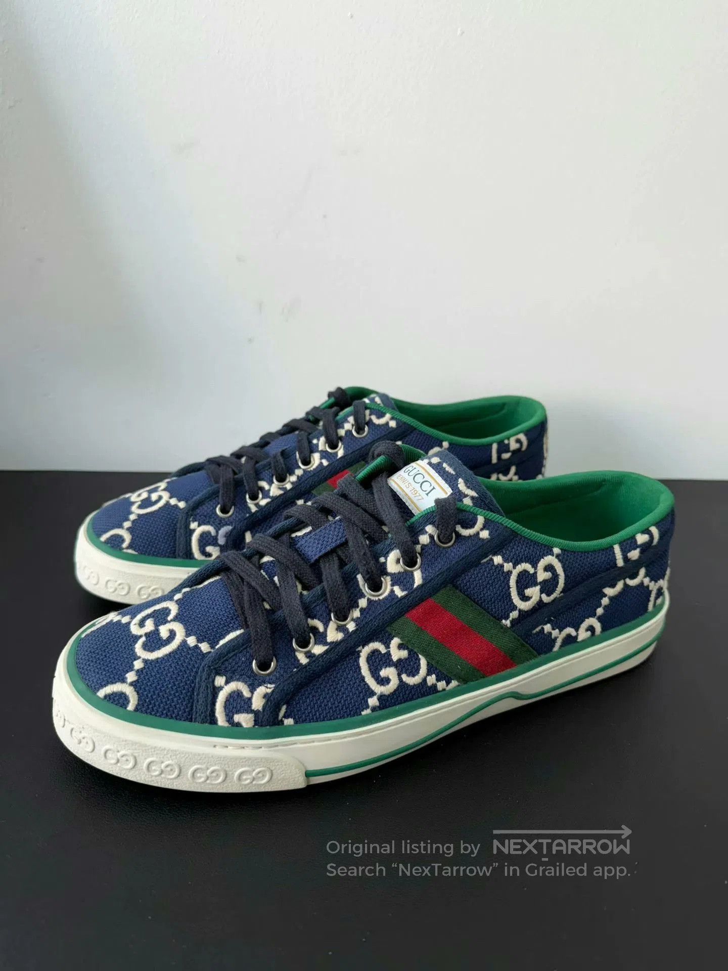 gucci 1977 vintage sneakers in navy green.