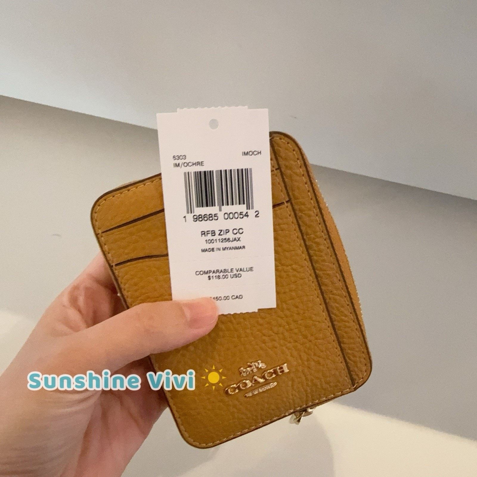 Coach NWT Coach Zip Card Case Leather 6303 Gold/Ochre Size ONE SIZE - 6 Thumbnail