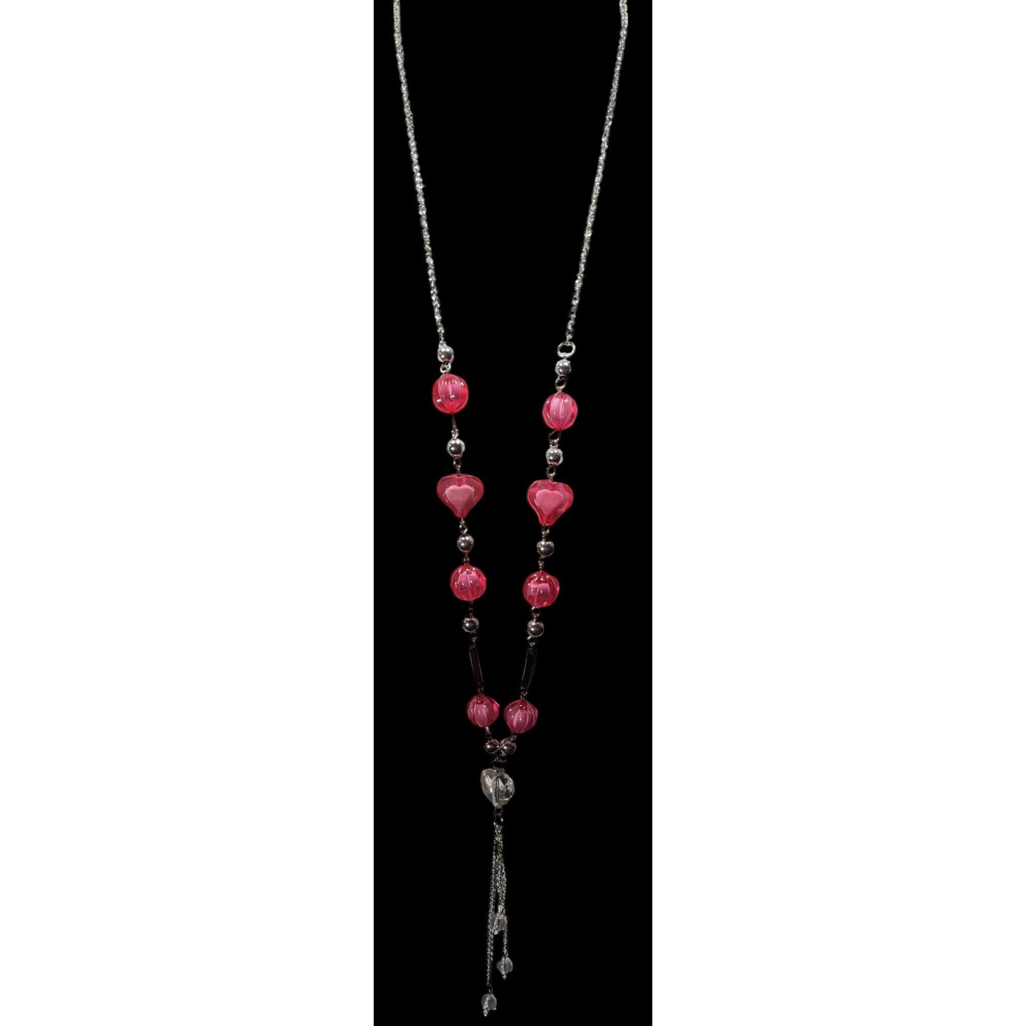 Other Coquette Heart Pink And Silver Tone Station Necklace With Ta Size ONE SIZE - 5 Thumbnail