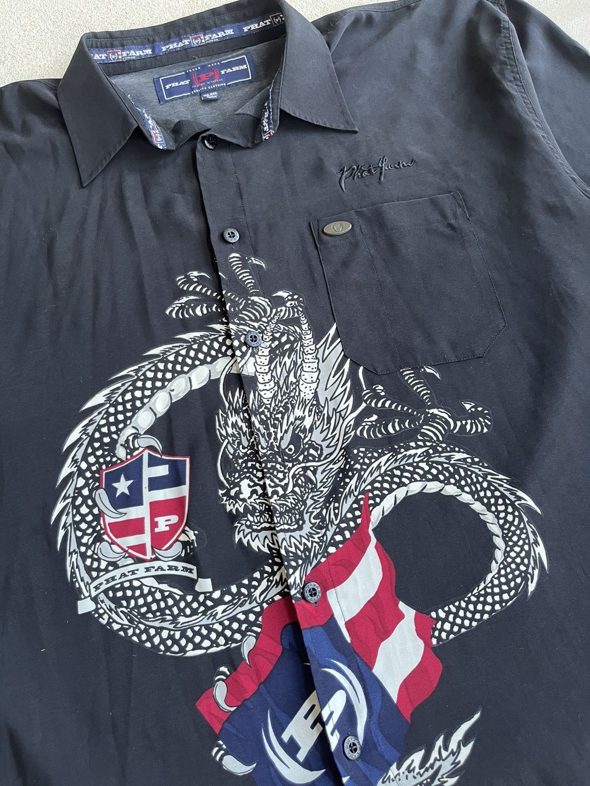 Phat Farm Vintage Y2K Phat Farm Tribal Dragon Button Up Shirt Size US XXL / EU 58 / 5 - 3 Thumbnail