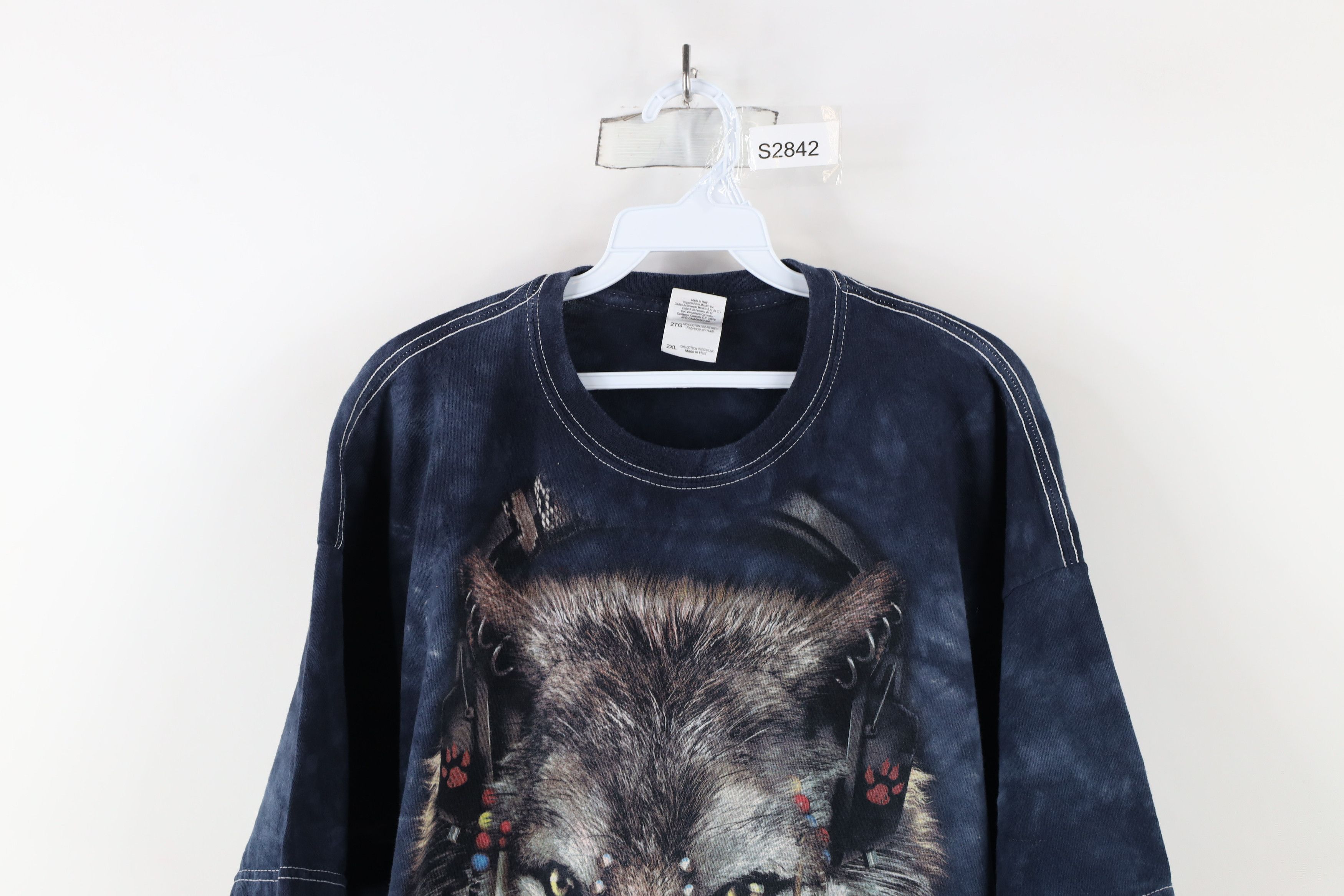 Vintage Vintage Y2K Streetwear Acid Wash Nature Wolf T-Shirt Blue Size US XXL / EU 58 / 5 - 2 Thumbnail