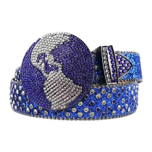 Japanese Brand × Vintage y2k blue studded rhinestone leather belt Size 38 - 2 Thumbnail