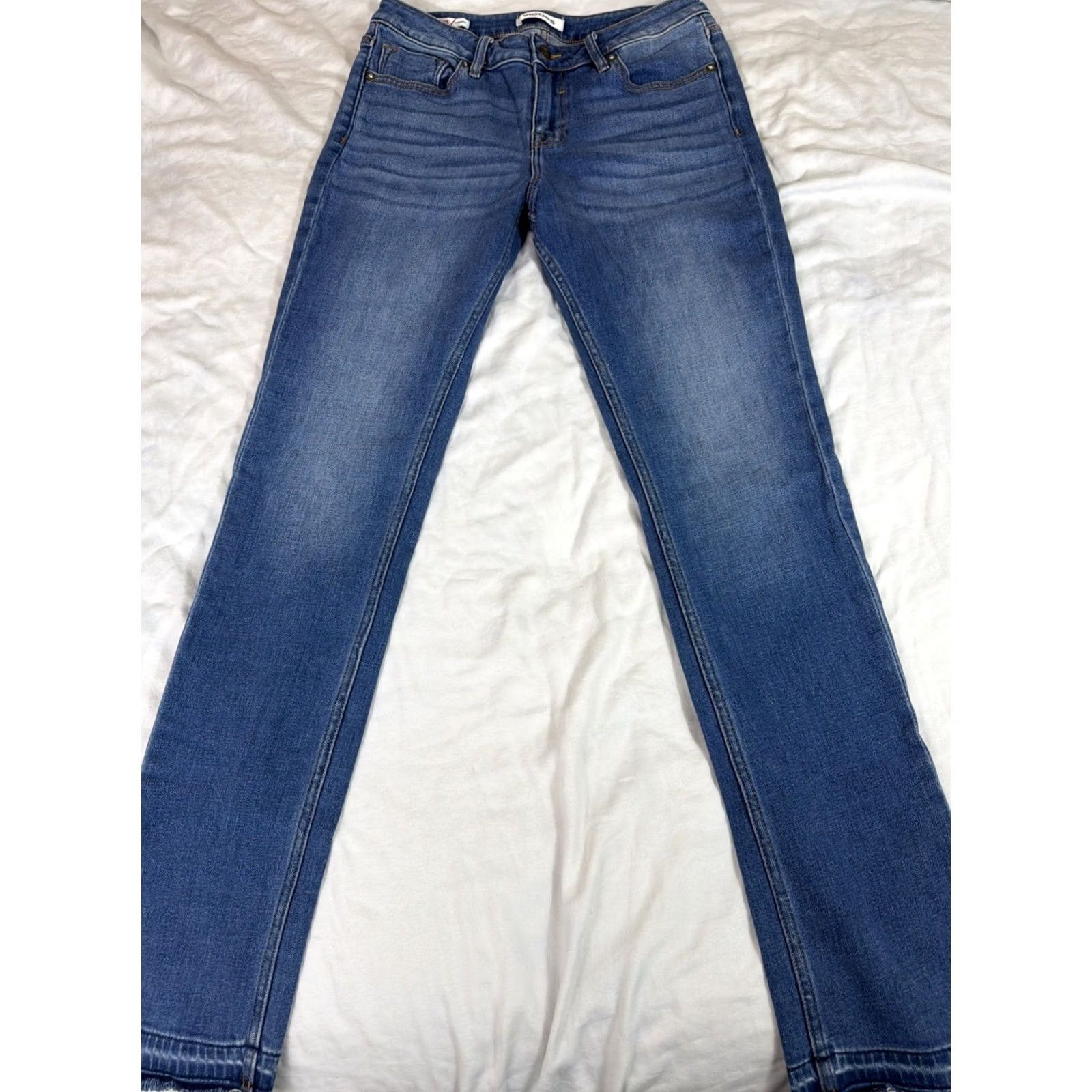 Vintage VIGOSS Jeans Women 28 Blue Denim Medium Wash Marley Straight Raw Hem Size 28" / US 6 / IT 42 - 2 Thumbnail