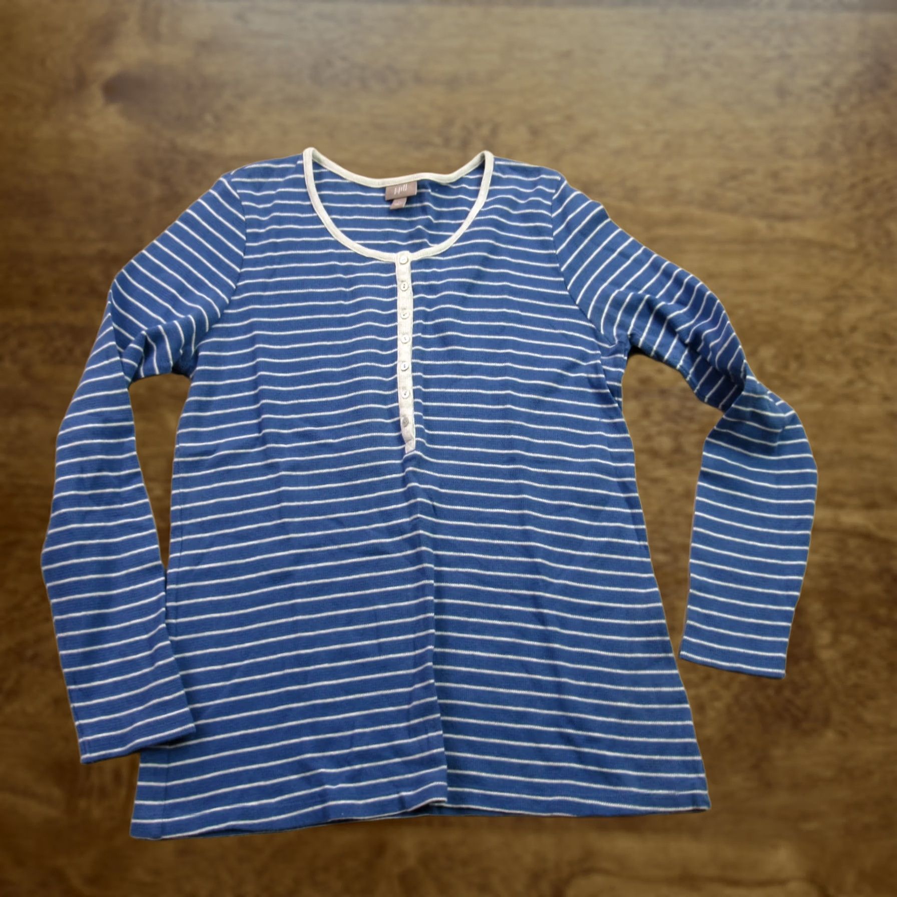 J. Jill J Jill Shirt Womens L Henley Stripes Buttons Blue Casual Shirt Size L / US 10 / IT 46 - 1 Thumbnail