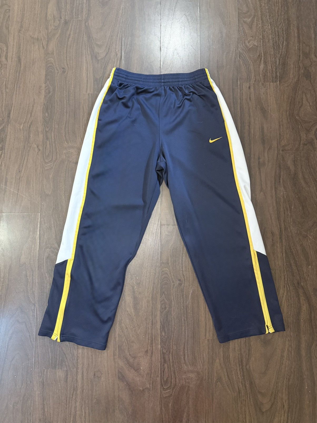 Nike Nike 2010 Baggy Navy Blue & White & Yellow Lined TrackPants Size US 36 / EU 52 - 1 Thumbnail