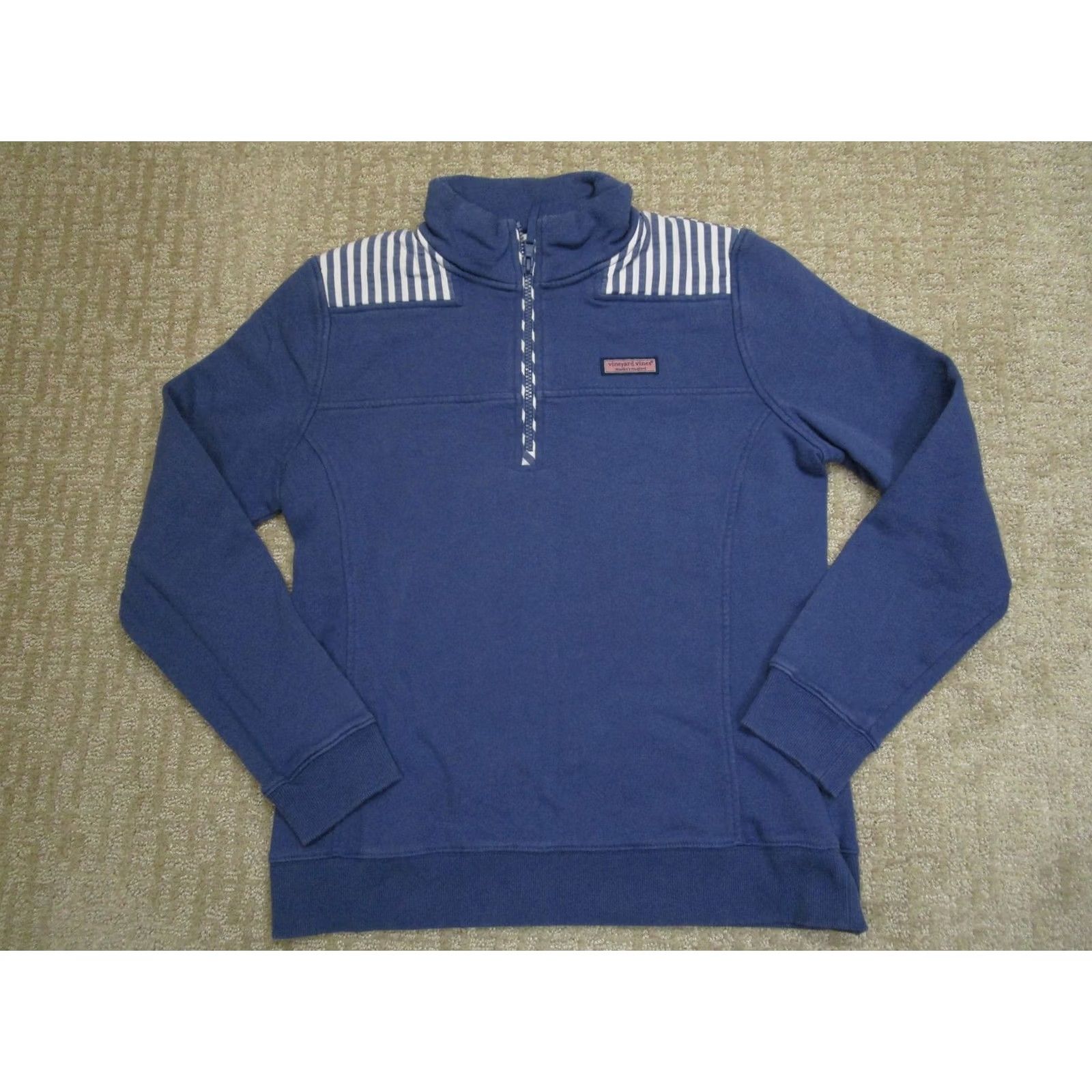 Vineyard Vines Vineyard Vines Pullover Womens Medium Blue 1/4 Zip Striped Shoulder Patch Casual Shirt Womens M Blue Striped 1/4 Zip Pullover Size M / US 6-8 / IT 42-44 - 2 Thumbnail