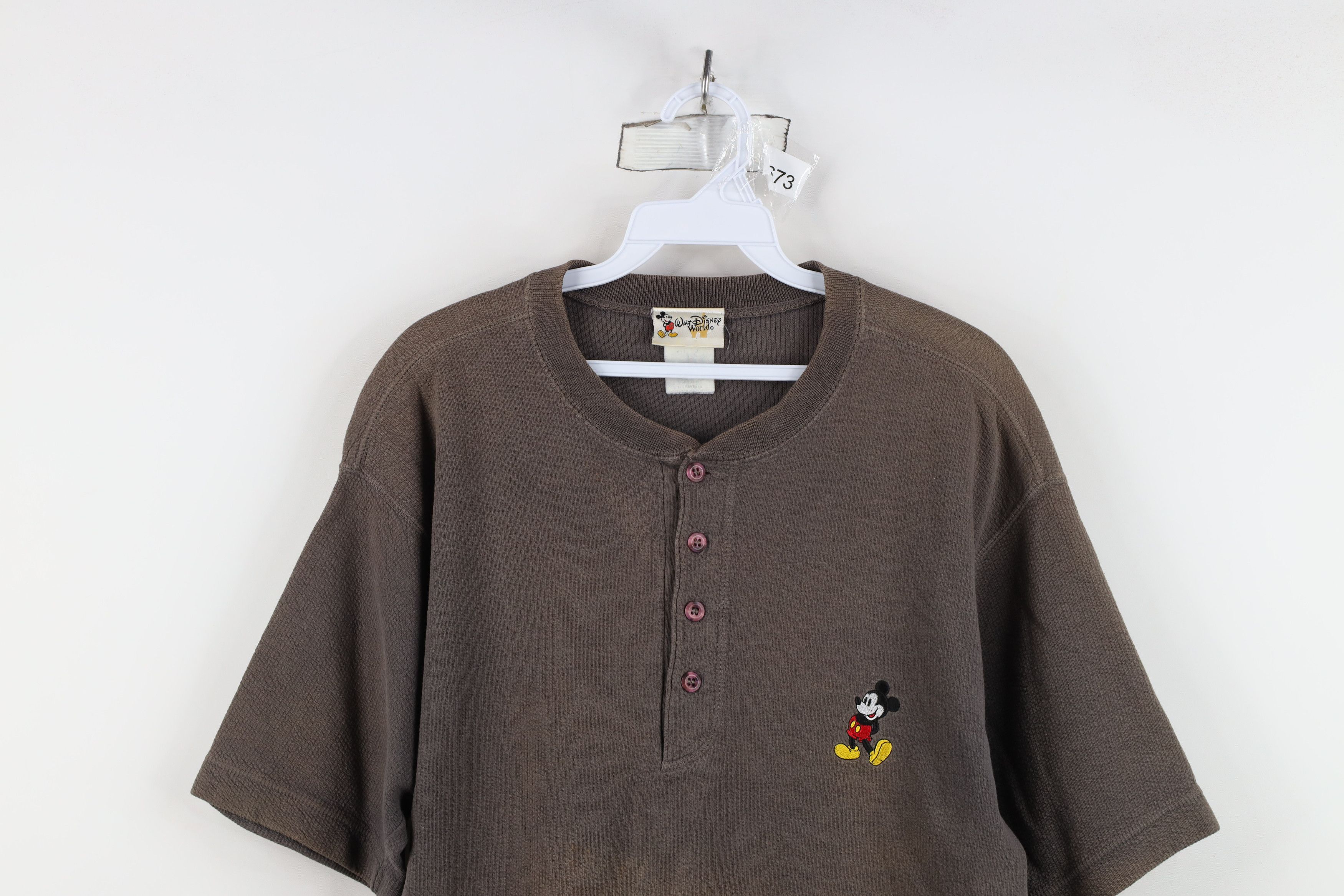 Disney Vintage 90s Disney Ribbed Knit Mickey Mouse Henley T-Shirt Size US M / EU 48-50 / 2 - 2 Thumbnail
