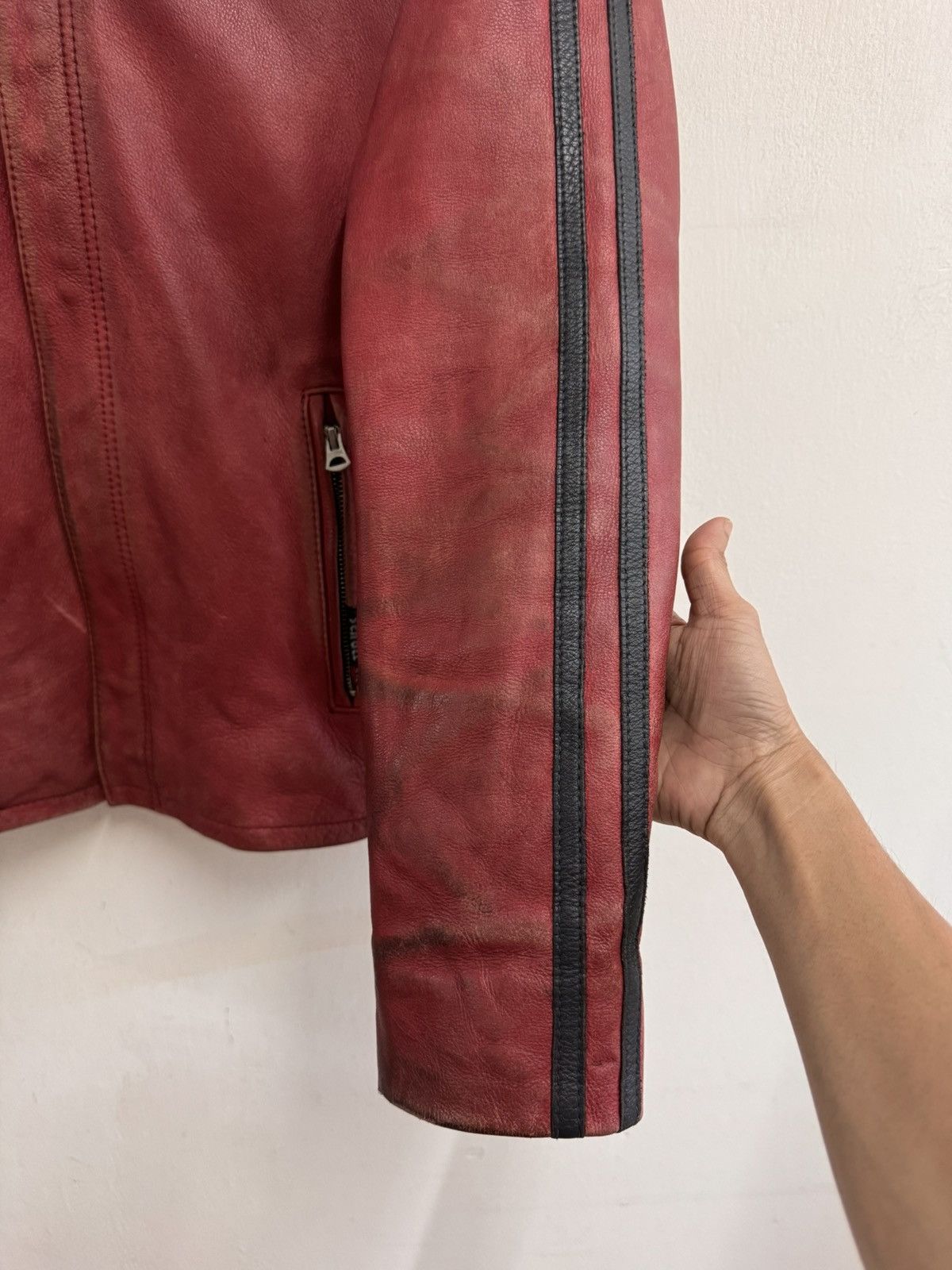 Schott Vintage 80s Schott NYC 654 Red Leather Jacket Racing Stripes Size US S / EU 44-46 / 1 - 5 Thumbnail