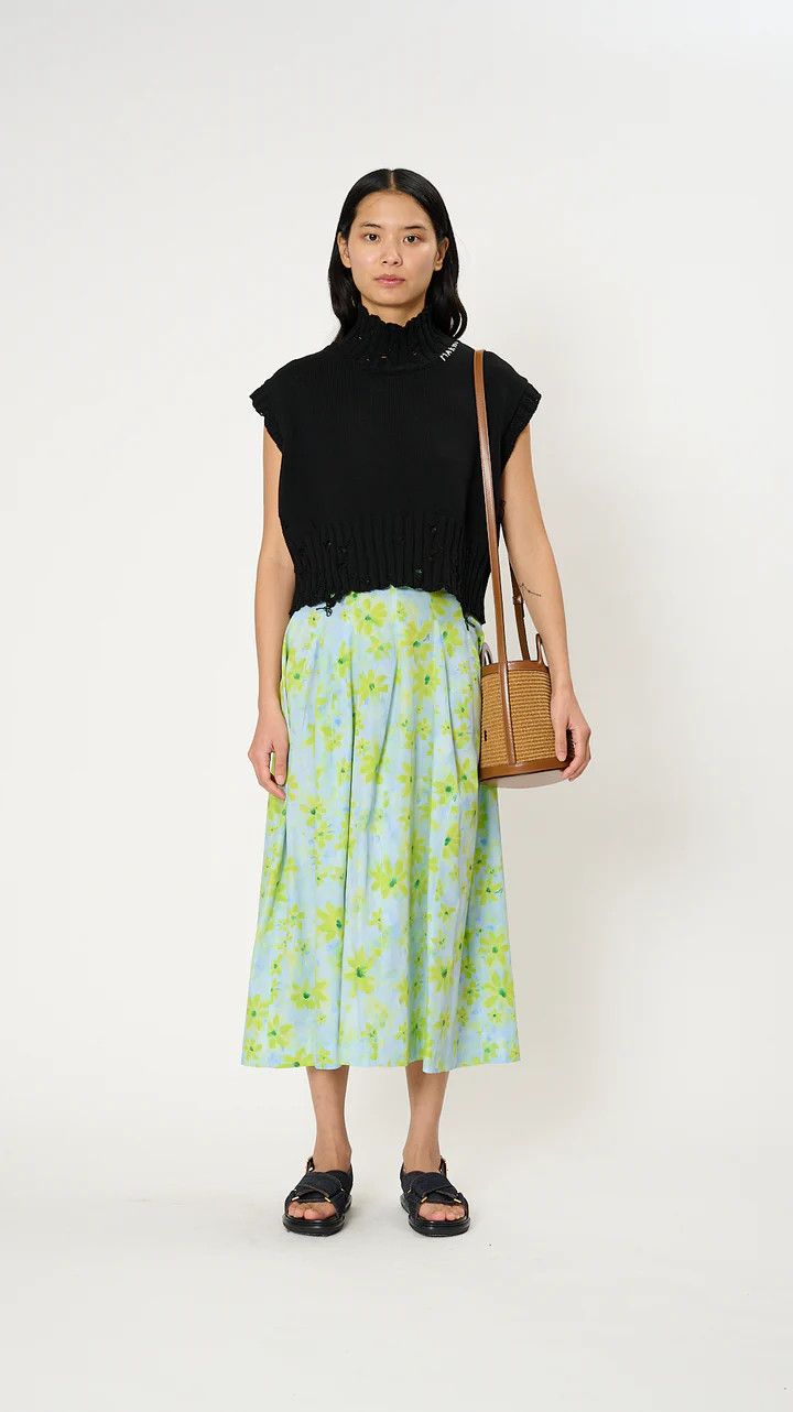 Marni oc11z0525 Poplin High Waist Skirt in Blue Size 27" / US 4 / IT 40 - 2 Thumbnail