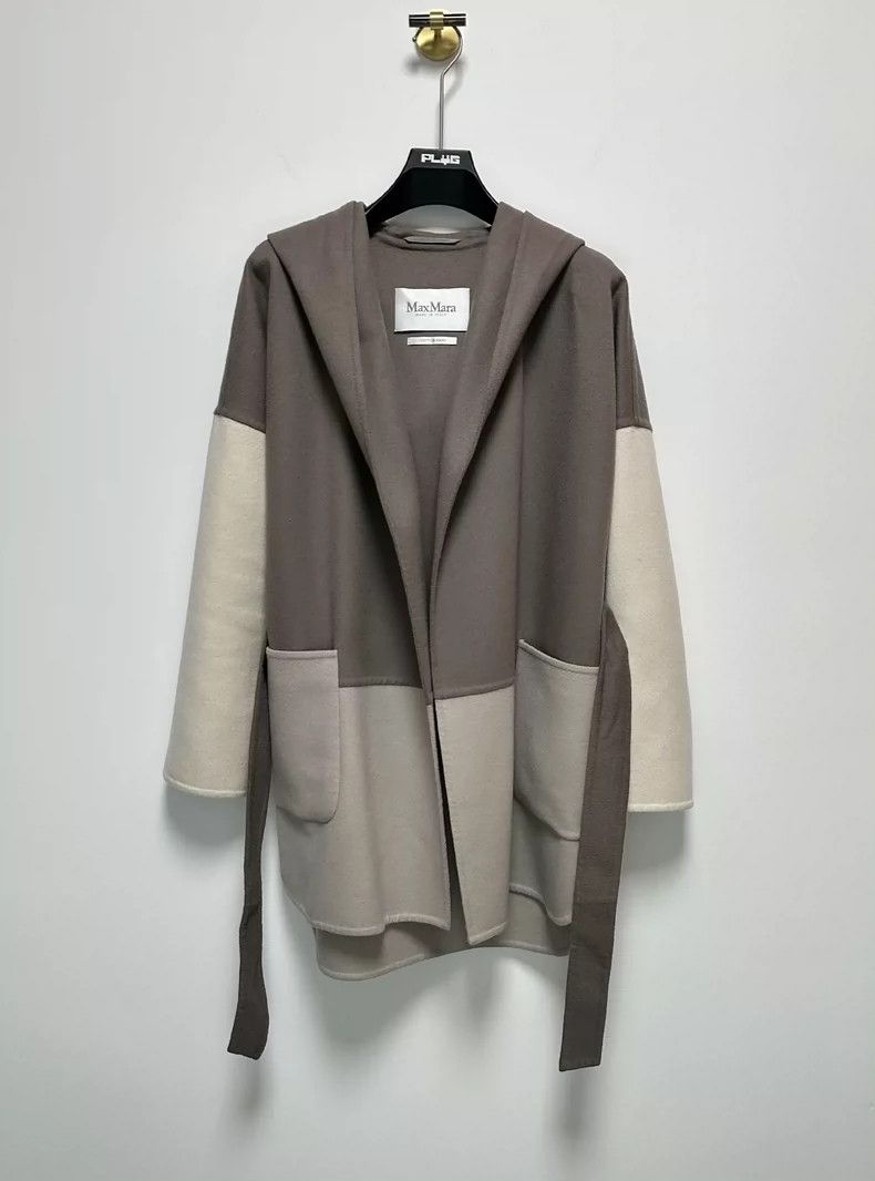 Max Mara Max Mara Grey-brown color-block wool hooded coat Size S / US 4 / IT 40 - 1 Thumbnail