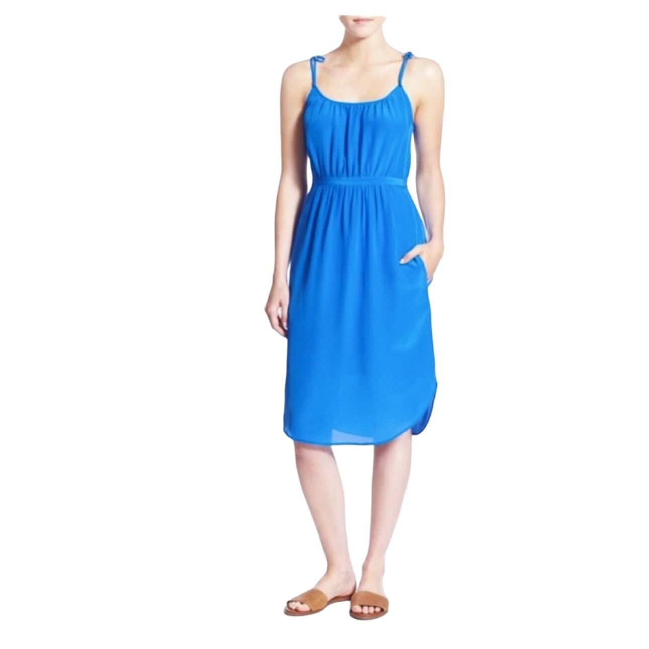 Madewell Madewell Blue Silk Spaghetti Strap Ruffled Sundress, Size 6 Size M / US 6-8 / IT 42-44 - 1 Thumbnail