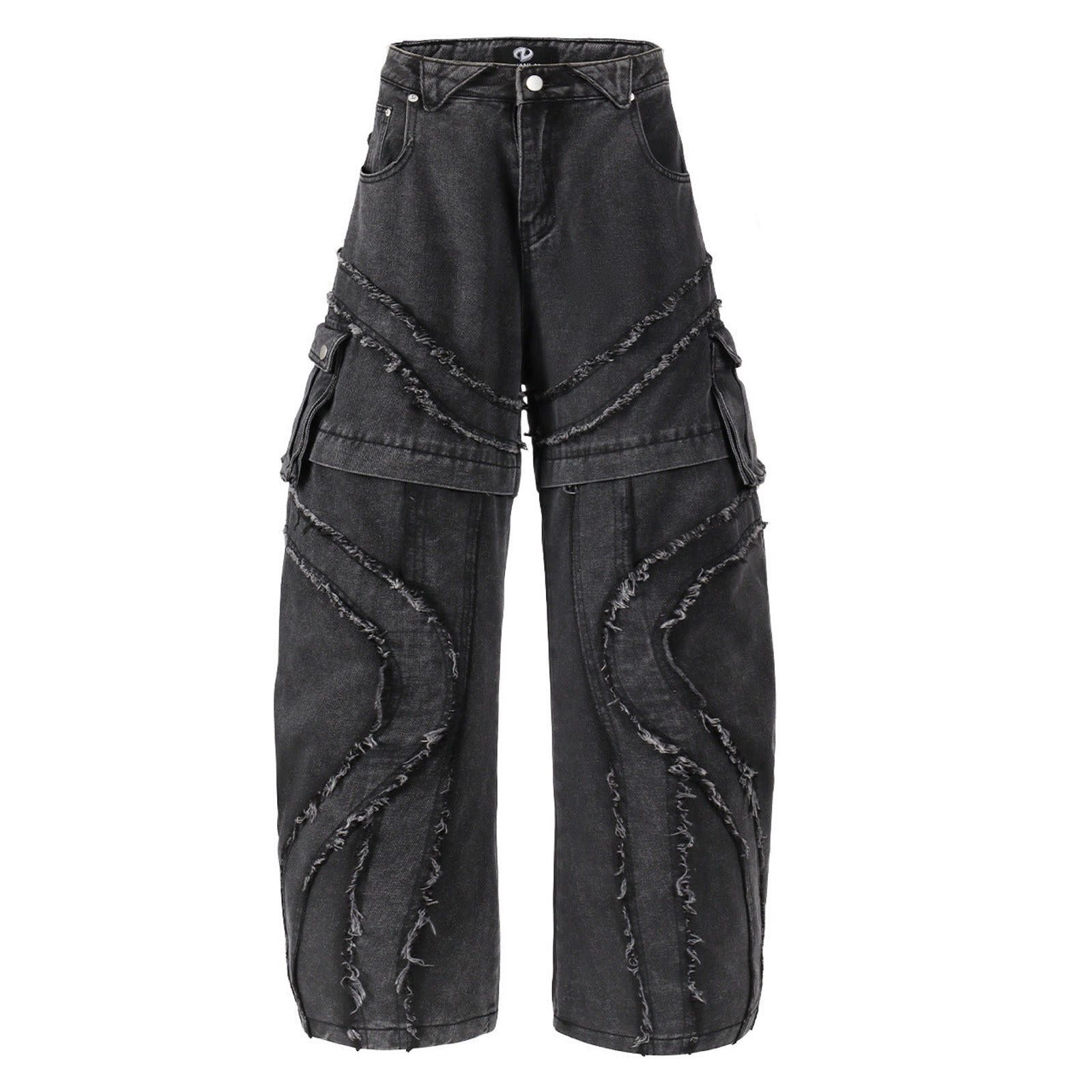 Distressed Cargo Denim Jeans Wide Leg Jeans