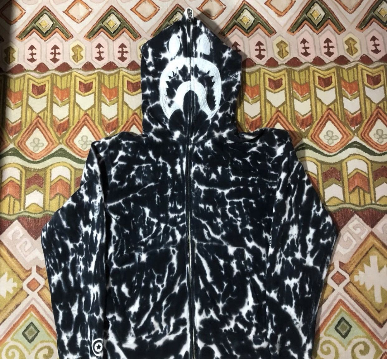 image of Bape Shark Tie-Dye Full Zip Hoodie in Black, Men's (Size Medium)