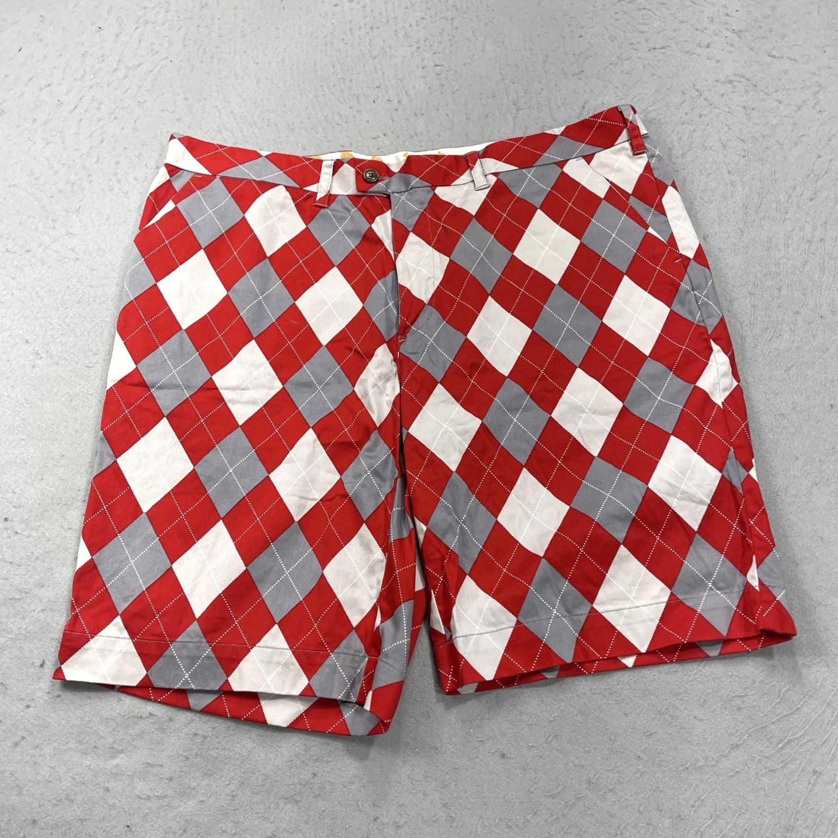 Vintage Loudmouth Golf Mens Chino Shorts 42 Red Gray Argyle Diamond Funny Summer Casual 12 In Inseam Stretch Pockets Logo Vintage No Size US 42 / EU 58 - 2 Thumbnail