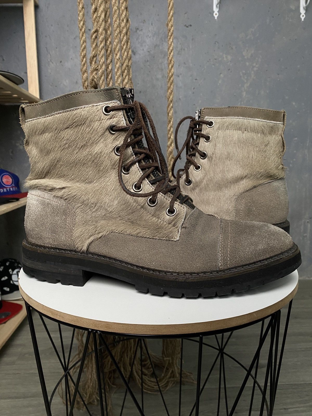 image of Allsaints All Saints Lace Up Suede Fur Zip Boots in Grey, Men's (Size 12)