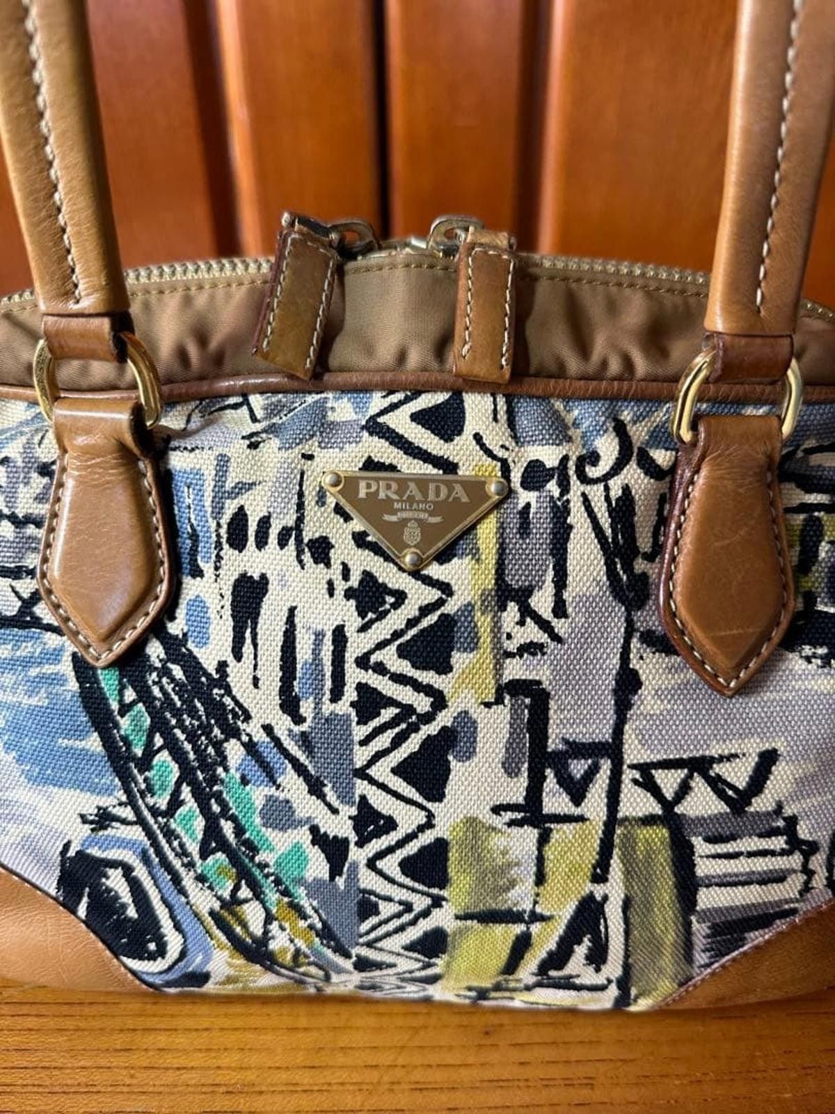 Prada Prada - Canvas Leather Handbag Abstract Print Size ONE SIZE - 3 Thumbnail