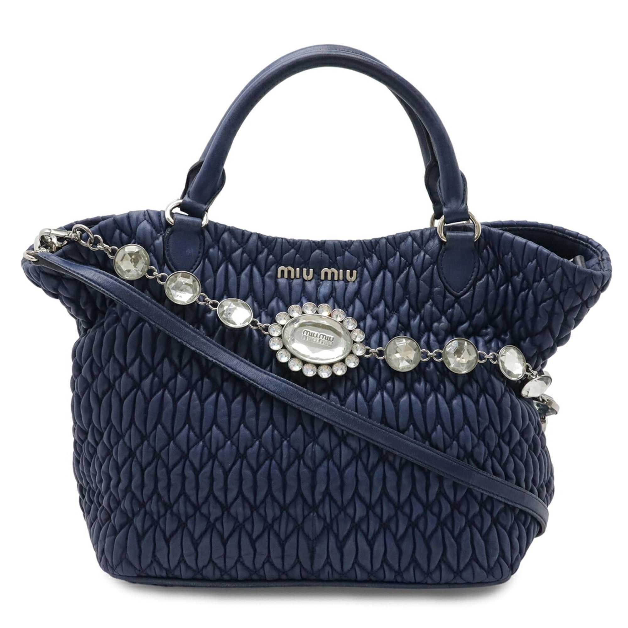 Miu Miu Miu Miu Miu Matelassé Nappa Crystal Bijou Gathered Handbag Shoulder Bag Leather Blue Size ONE SIZE - 1 Thumbnail