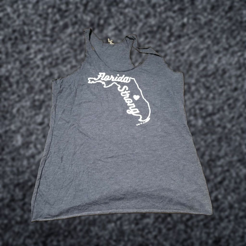 Next Level Womens L Tank Top Florida Strong Raw Hem Shirt Hurricane Support Florida Strong Graphic Tee Tank Womens L Blue 60/40 Next Level Size L / US 10 / IT 46 - 1 Thumbnail