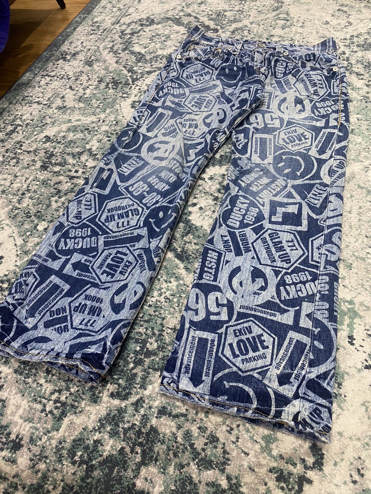 Hysteric Glamour Vintage Co&Lu All Over Acid Wash Printed Effect Smiley Jeans Size US 31 - 7 Thumbnail