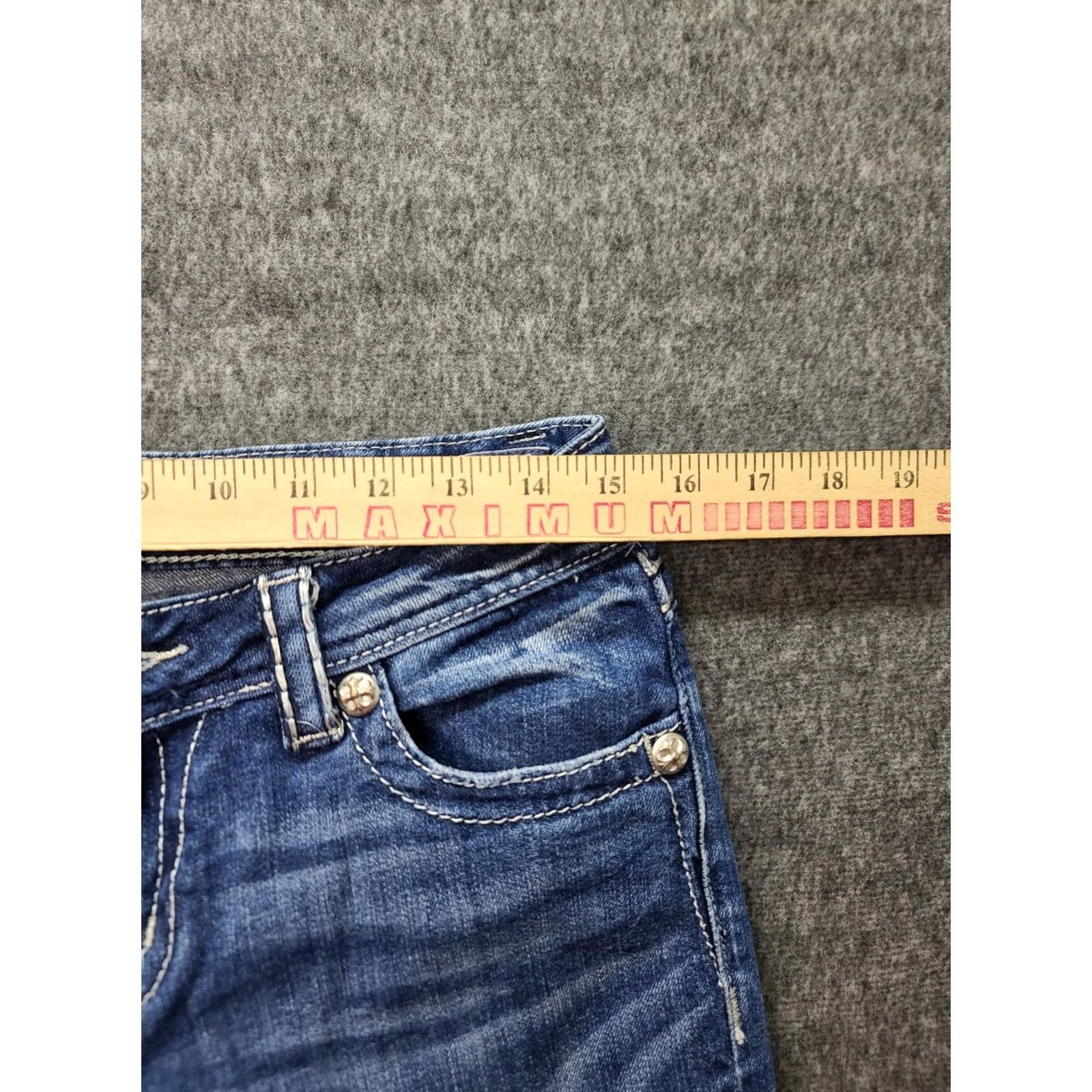 Miss Me Miss Me Jeans Womens 27 Bootcut 5-Pocket Denim Stretch Rhinestone Swarovski Gold Applique Pockets JE5395ER Shine Size 27" / US 4 / IT 40 - 4 Thumbnail