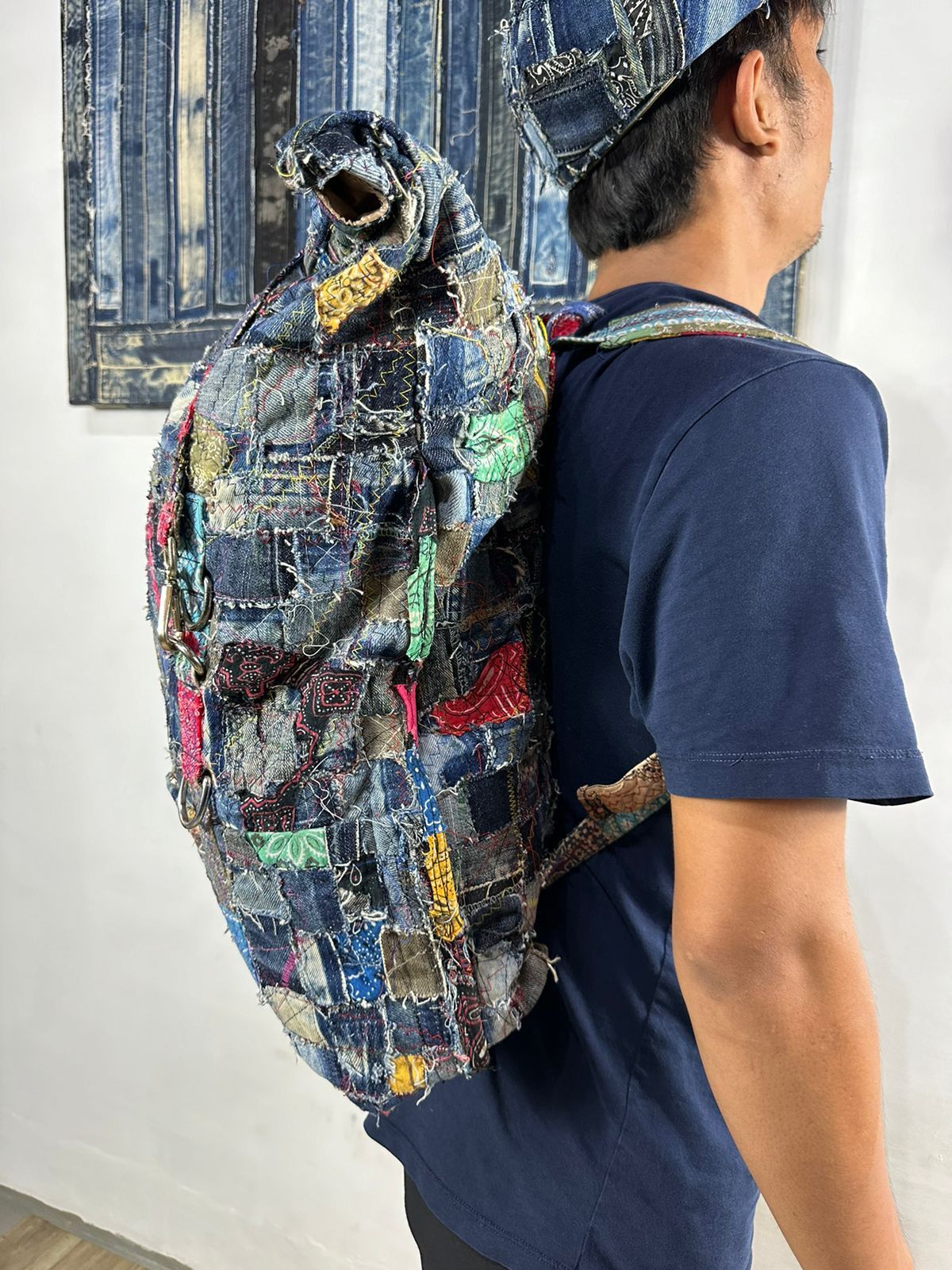 Other Custom Made Denim Paisley Patchwork Roll Top Backpack Size ONE SIZE - 8 Thumbnail