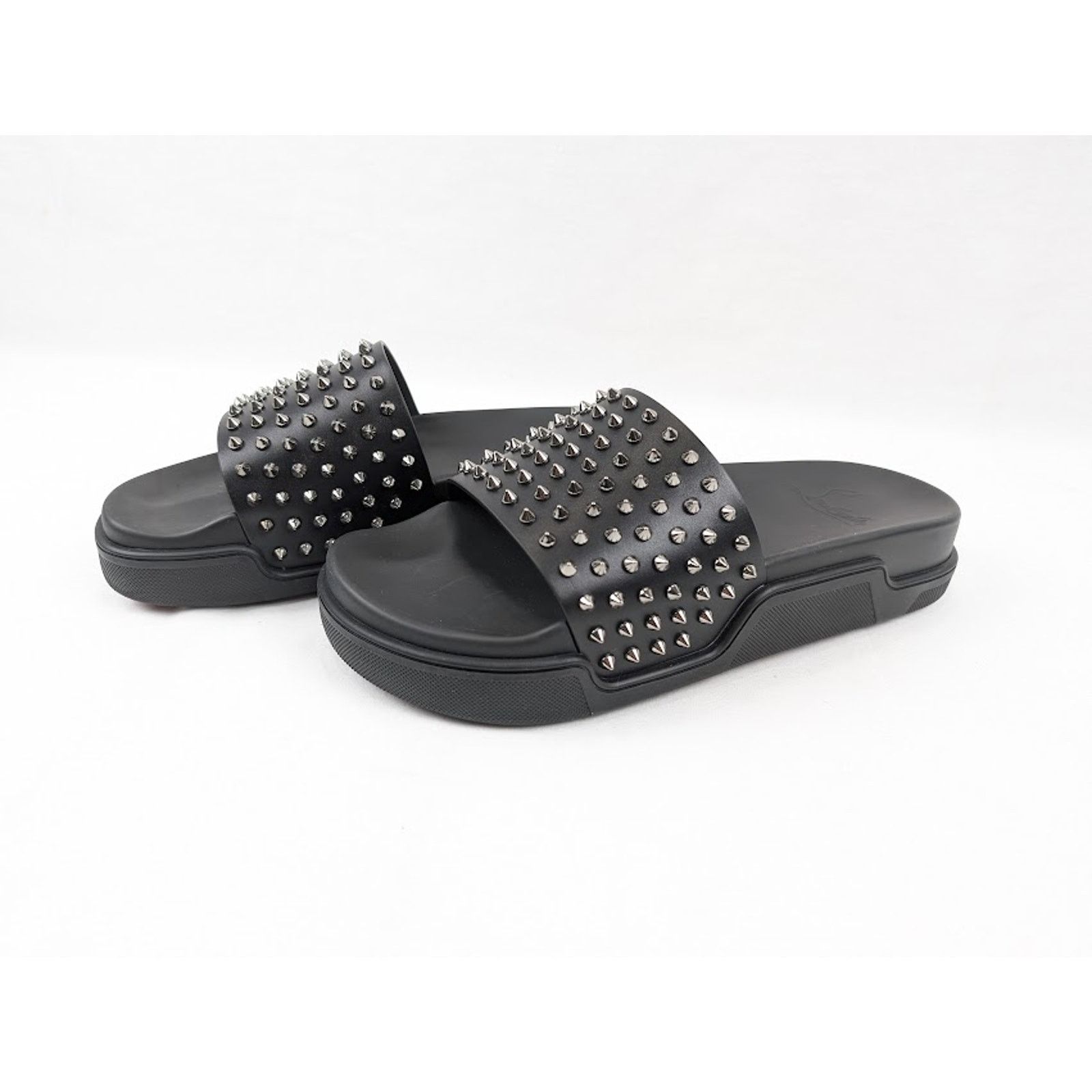 Christian Louboutin o1rshd1 Pool Fun Flat Calf Slippers in Black/Gun Size US 12.5 / EU 45-46 - 16 Thumbnail