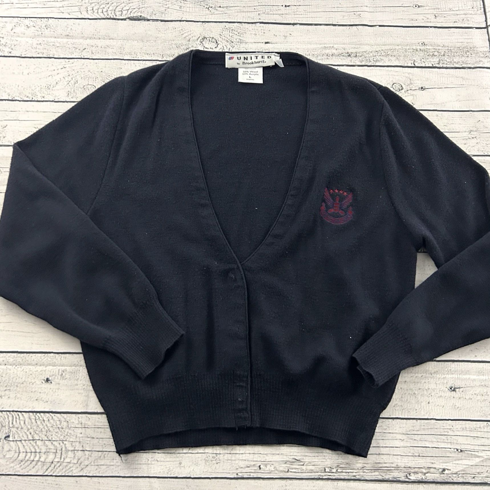 Vintage VTG United Airlines Cardigan Sweater Women's Large Wool Button Front Blue 90s Decade Casual Mens Womens Girls Boys Size L / US 10 / IT 46 - 2 Thumbnail