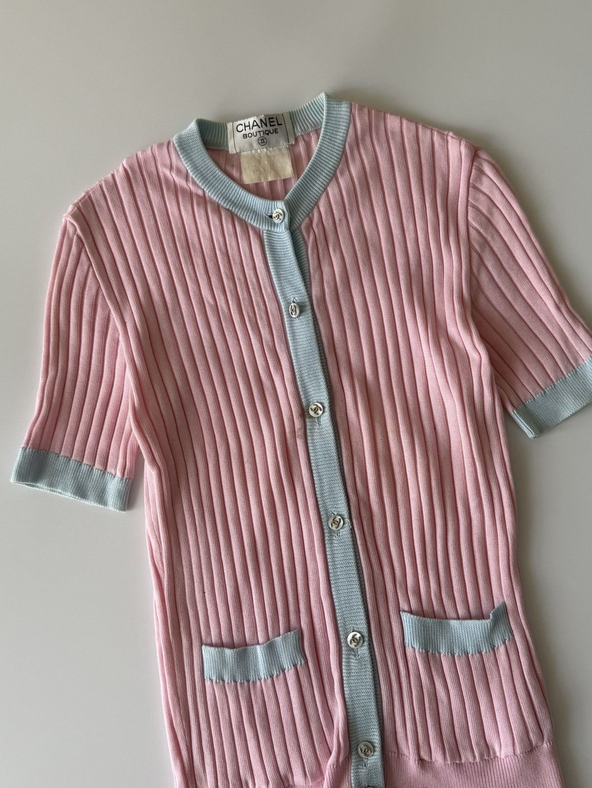Chanel Chanel Boutique Pink Ribbed Cardigan Size S / US 4 / IT 40 - 4 Thumbnail