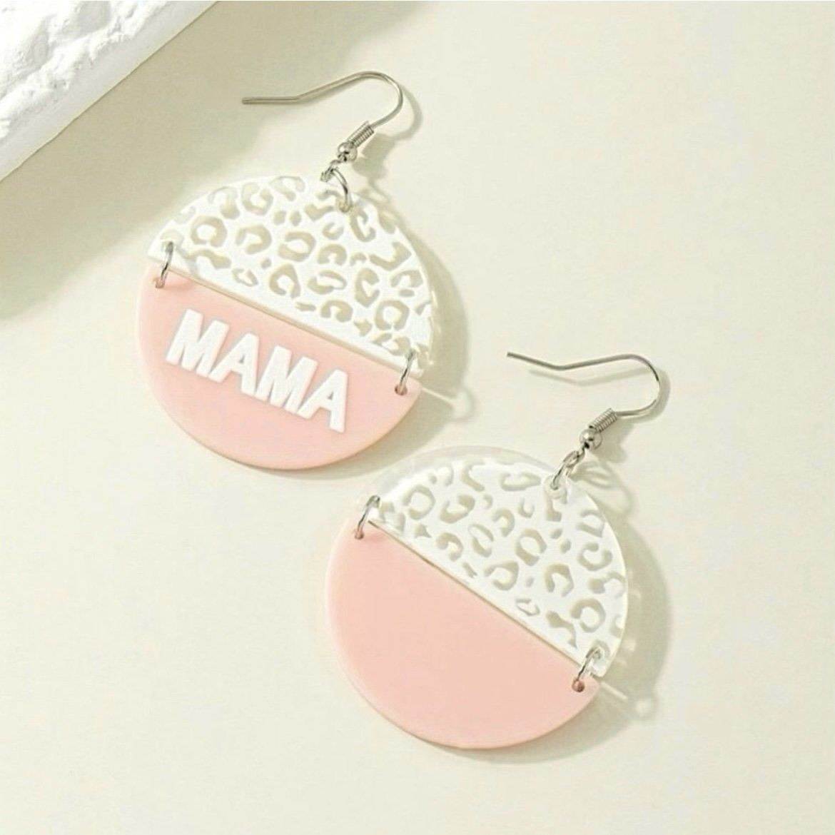 Other New Pink White Leopard Cheetah Mama Cute Round Drop Earrings Size ONE SIZE - 3 Thumbnail