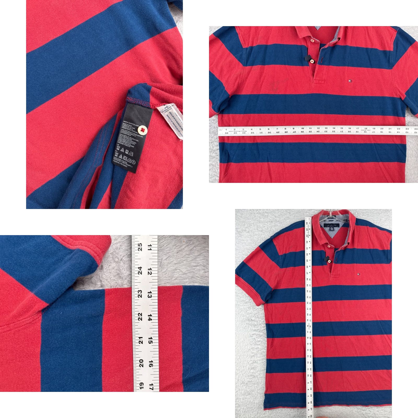 Tommy Hilfiger Tommy Hilfiger Polo Shirt Men 2XL Slim Fit Striped Cotton Blue Red Mens Size US XXL / EU 58 / 5 - 8 Thumbnail
