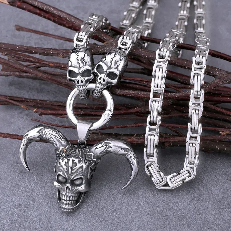 Chain × Cuban Link Chain × Jewelry Gothic stainless steel satan skull ...