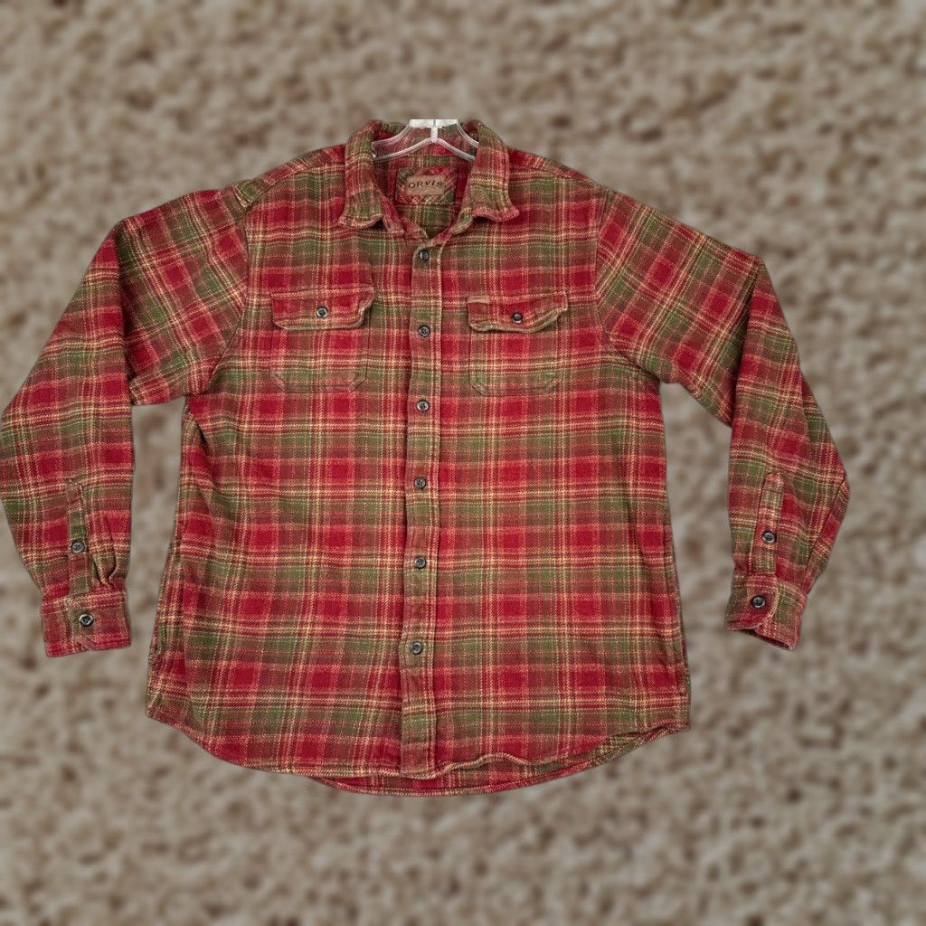Orvis Orvis Shirt Men XL Plaid Flannel Button-Up Cotton Casual Workwear Red Green Beige Outdoors Mens Size US XL / EU 56 / 4 - 1 Thumbnail