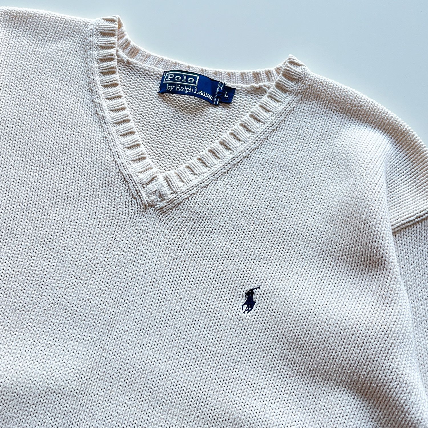 Polo Ralph Lauren Cotton Knit V-Neck Sweater Pullover in White Size US L / EU 52-54 / 3 - 3 Thumbnail
